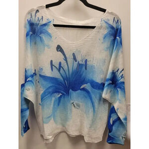L43 Loowie Blue Floral Knit Printed Sweater One Size